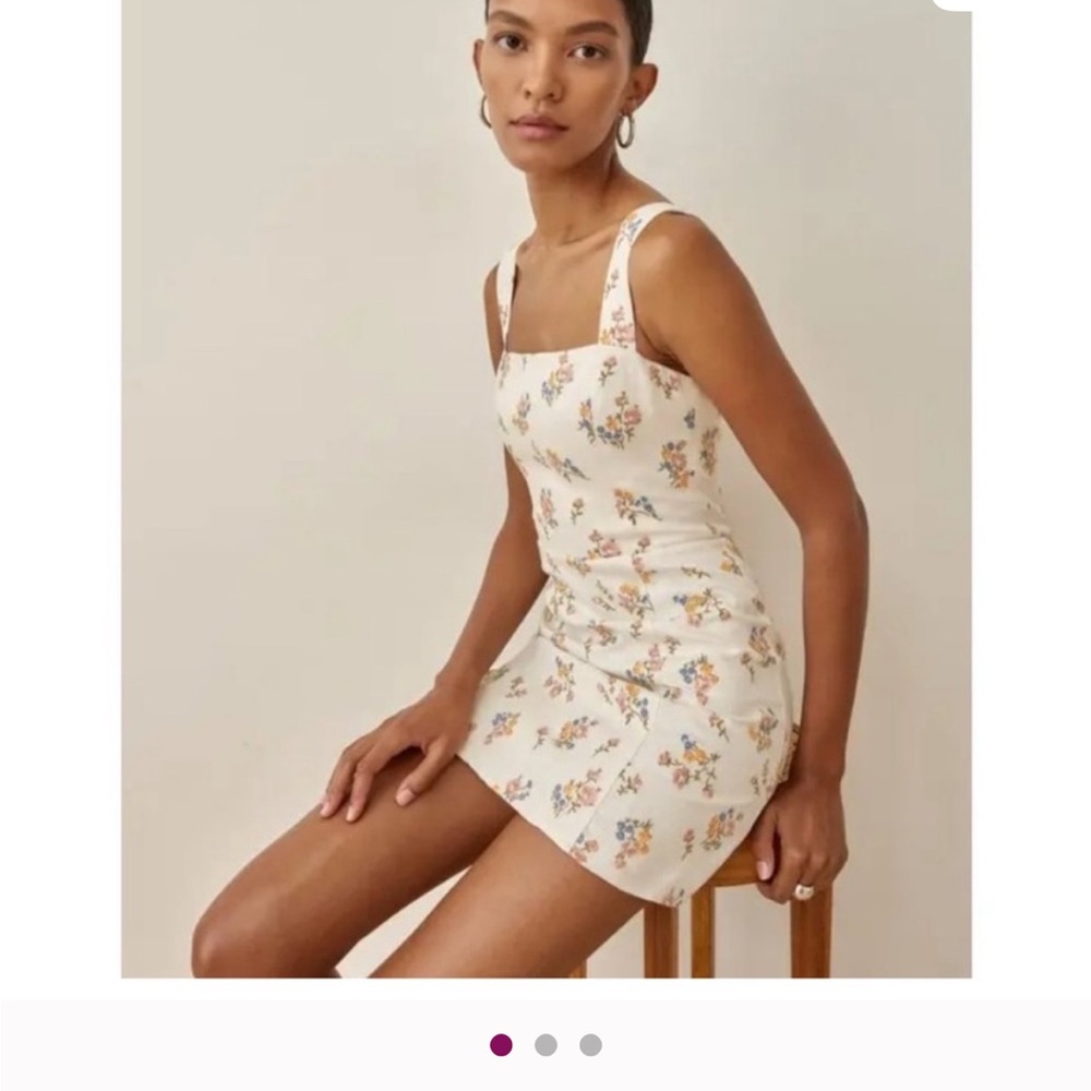 Reformation Floral Mini Dress in Cream